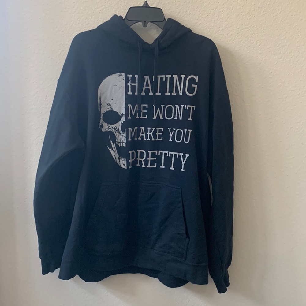 Unisex 2XL black gothic skull “Hating Me Won’t Make You Pretty” hoodie
